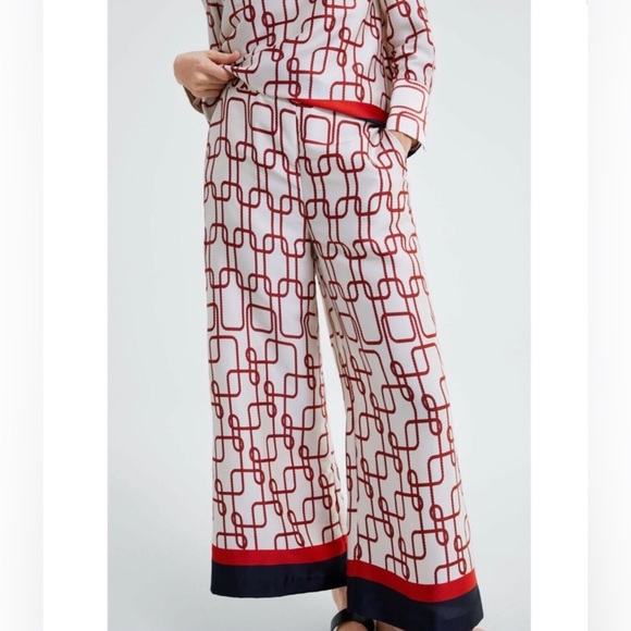 Zara Women's ♥️⛓️♥️ Flowy Knot Print Chain Wide Leg Ankle Pants Size: XS - Picture 1 of 6